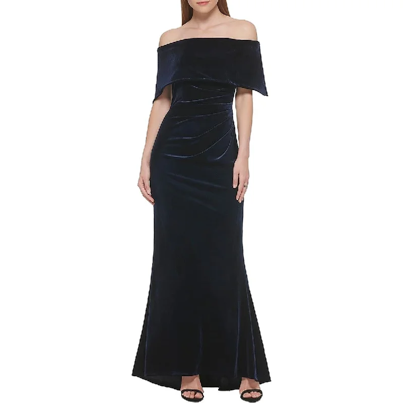 Vince Camuto Womens Velvet Off-The-Shoulder Evening Dress