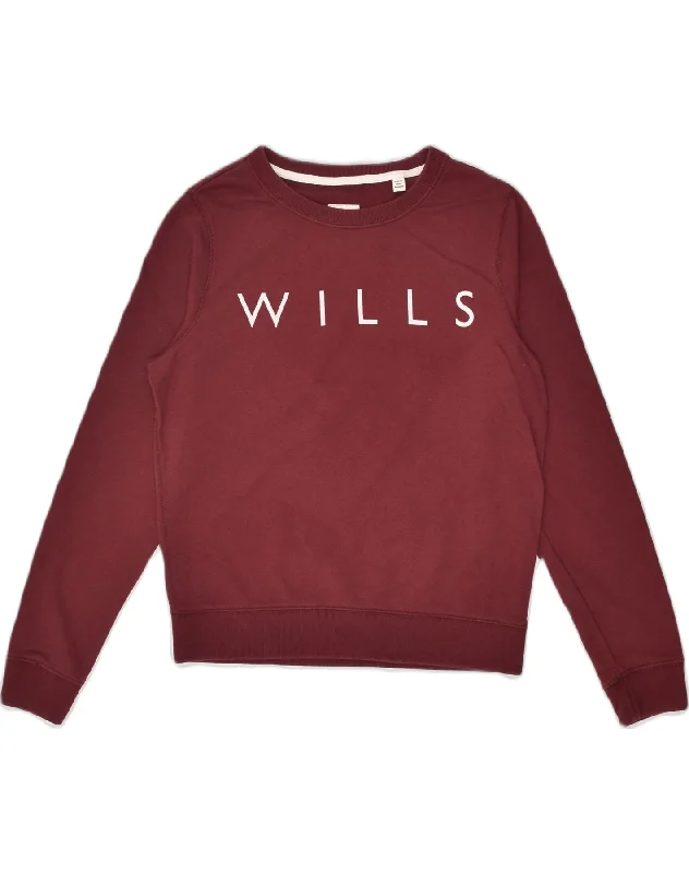 JACK WILLS Womens Loose Fit Graphic Sweatshirt Jumper UK 10 Small  Maroon