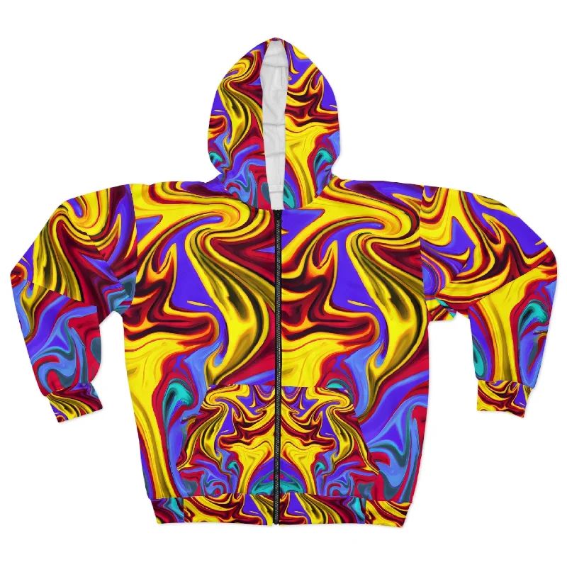 Trippy Yellow Swirl Unisex Zippered Hoodie