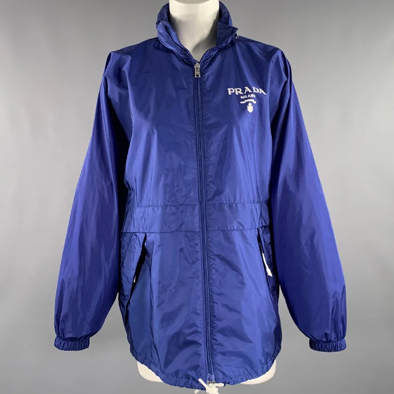 PRADA Size 0 Blue Polyamide Logo Windbreaker Jacket