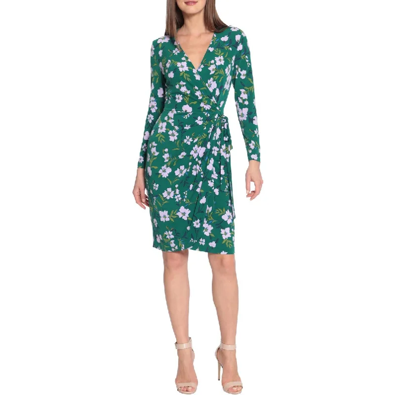 Maggy London Womens Floral Print Knee Length Wrap Dress