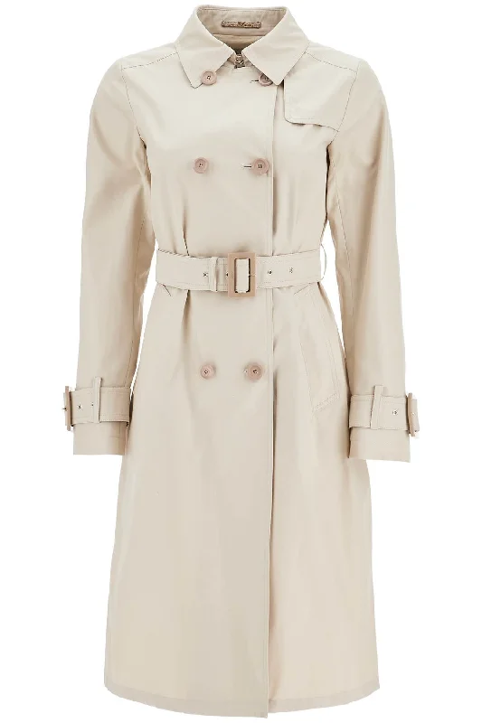 Beige Cotton Double-breasted Trench Coat With Adjustable Sleeves  - Beige