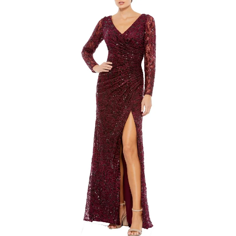 Mac Duggal Womens Sequined Embroidered Evening Dress