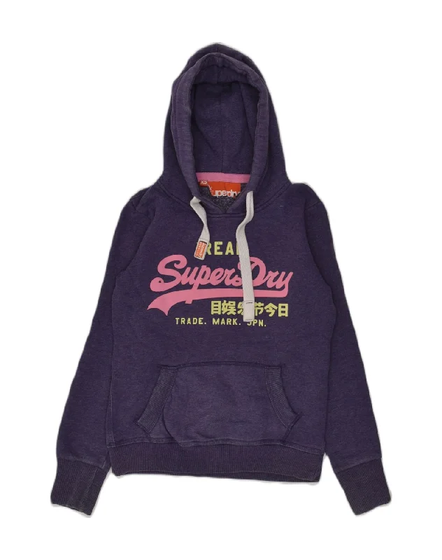 SUPERDRY Womens Graphic Hoodie Jumper UK 6 XS Purple Cotton