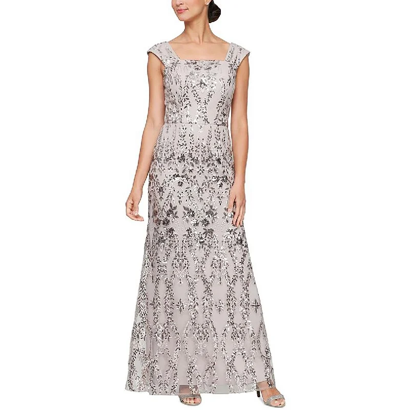 Alex Evenings Womens Sequin Embroidered Evening Dress