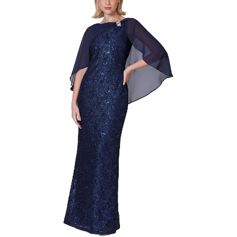 Jessica Howard Womens Lace Glitter Evening Dress