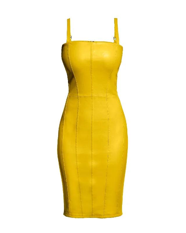 Deal Zone Merci Stretch Leather Dress | Lemon Yellow