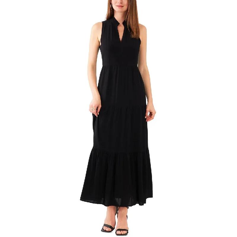 Vince Camuto Womens Ruffled Split Neck Maxi Dress