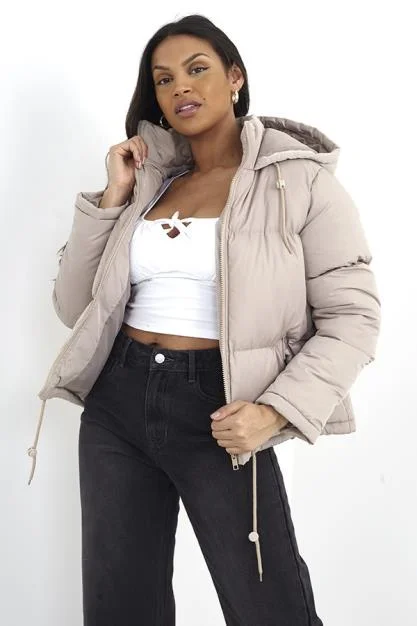 STONE CROPPED PUFFER JACKET WITH FIXED HOOD