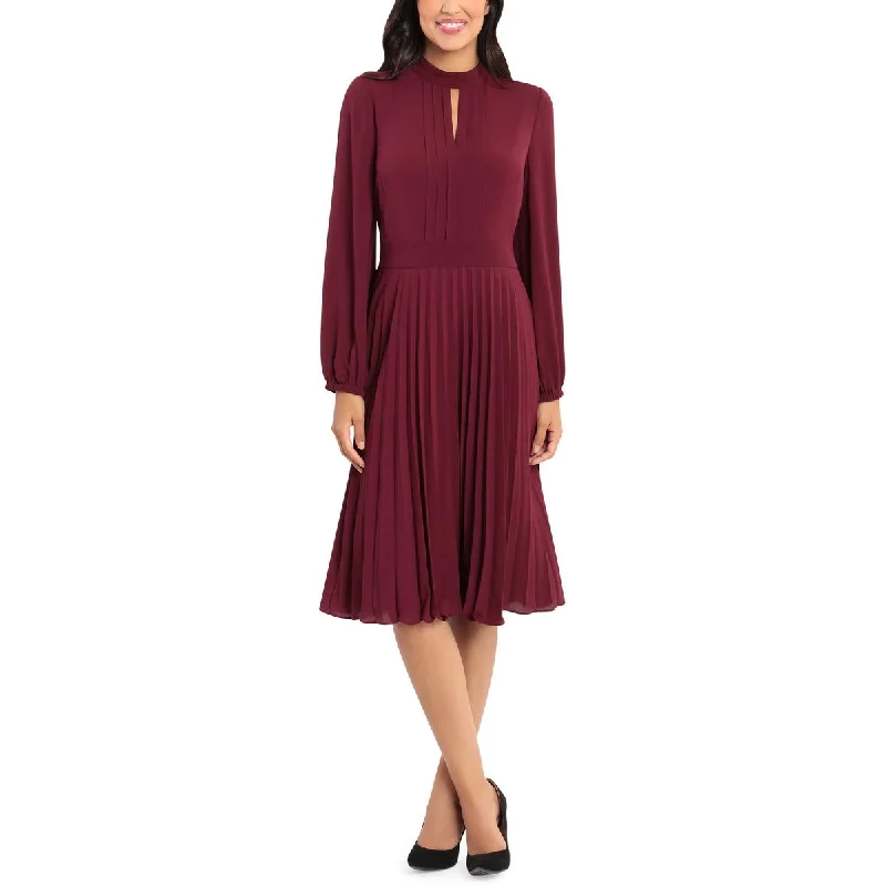 Maggy London Womens Pleated Keyhole Midi Dress