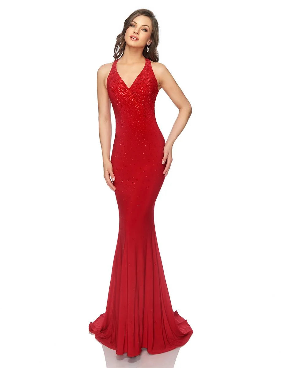 Abby Paris 981010 Size 10 Hot Red Long Fitted Prom Dress Jersey Formal evening Gown