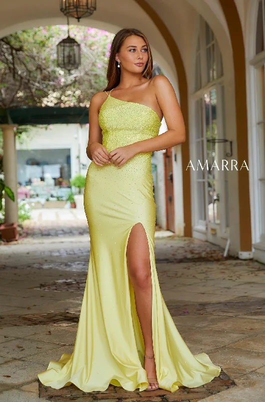 Amarra 87261 Size 8 Long Fitted Mermaid Slit One Shoulder Prom Dress Backless Pageant