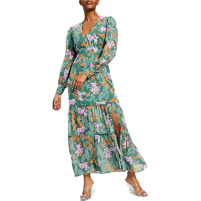 Bar III Womens Petites Chiffon Floral Maxi Dress