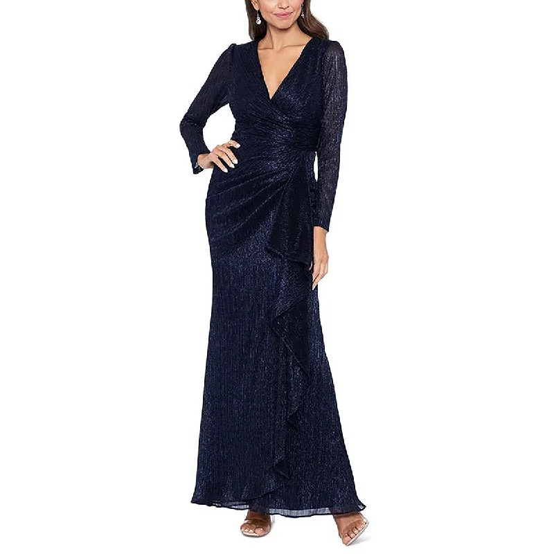 Betsy & Adam Womens Petites Metallic Gathered Evening Dress