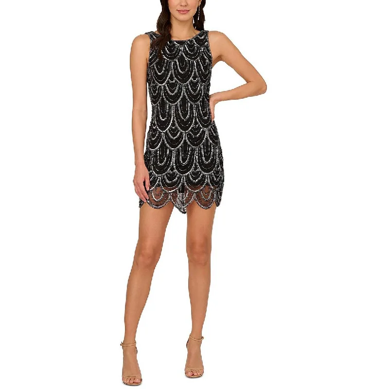 Adrianna Papell Womens Sequin Beaded Sheath Dress