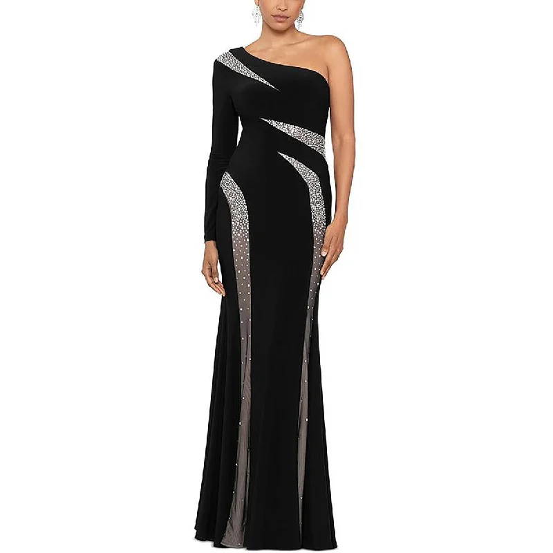 Betsy & Adam Womens Full Length One Shoulder Evening Dress