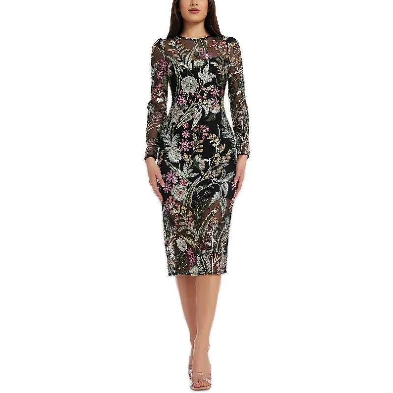 Dress The Population Womens Below Knee Floral Print Midi Dress