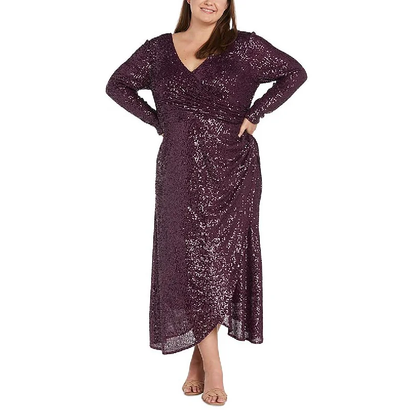 NW Nightway Womens Plus Full Length Sequined Evening Dress