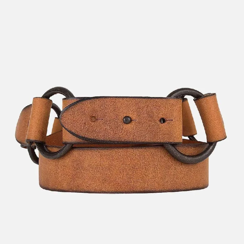 Vintage Double Ring Leather Belt - Cognac (35504)