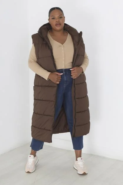 PLUS SIZE CHOCOLATE LONG LENGTH PADDED GILET