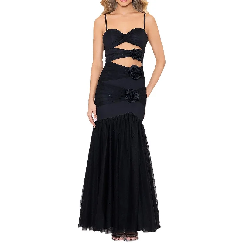 Blondie Nites Womens Juniors Glitter Maxi Evening Dress