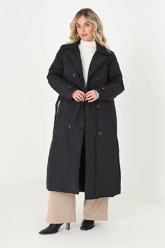 PADDED DOUBLE BREASTED TRENCH COAT WITH SELF TIE BELT