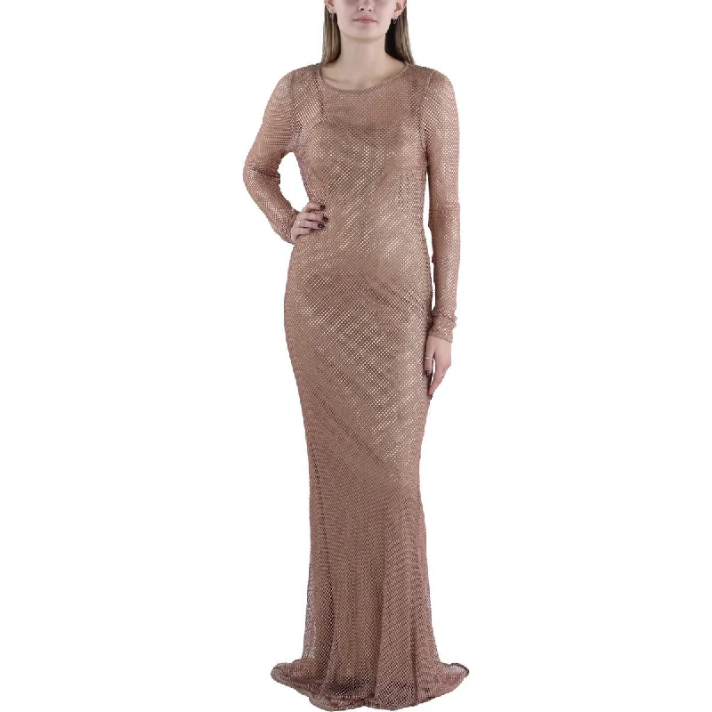 Donna Karan Womens Fishnet Embellished Evening Dress