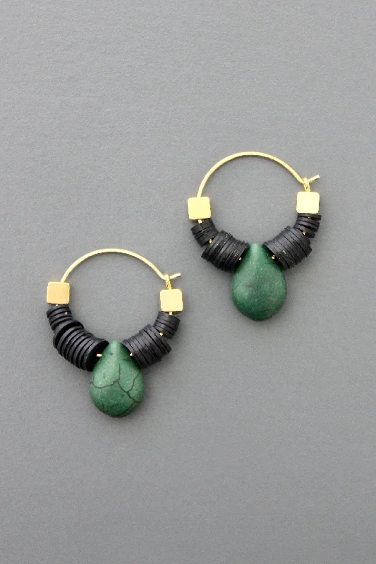 Brass, Vulcanite & Magnesite Teardrop Earrings (FERE01)