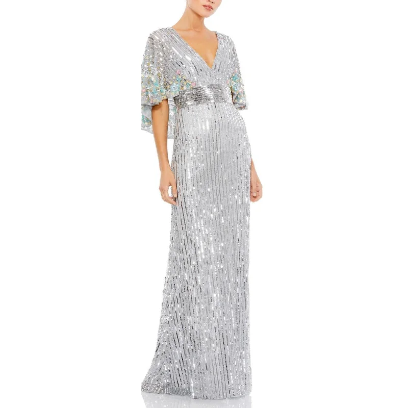 Mac Duggal Womens Sequined Maxi Evening Dress