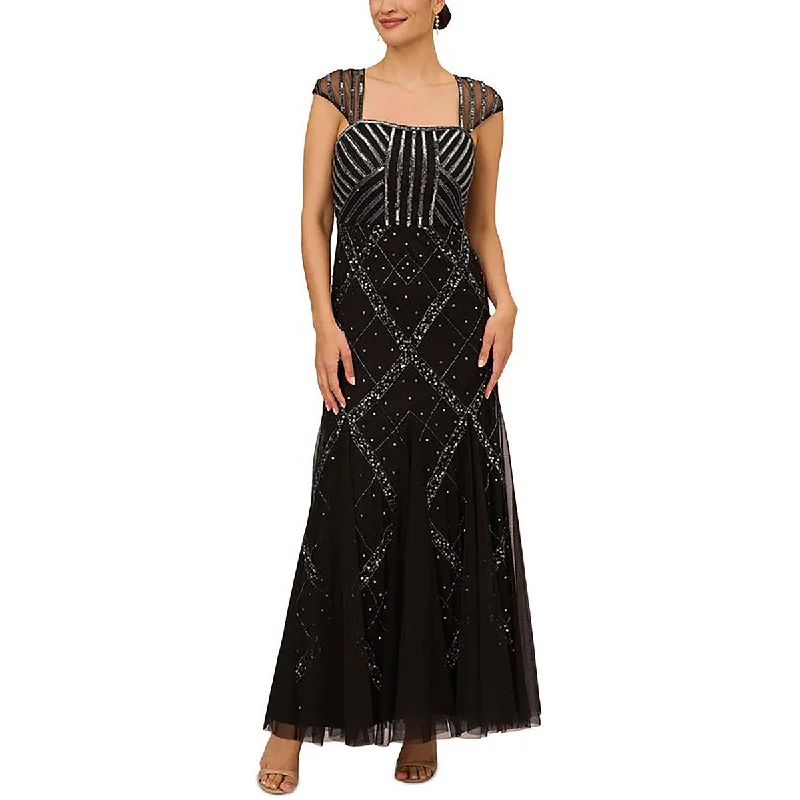 Papell Studio by Adrianna Papell Womens Embellished Square Neck Evening Dress