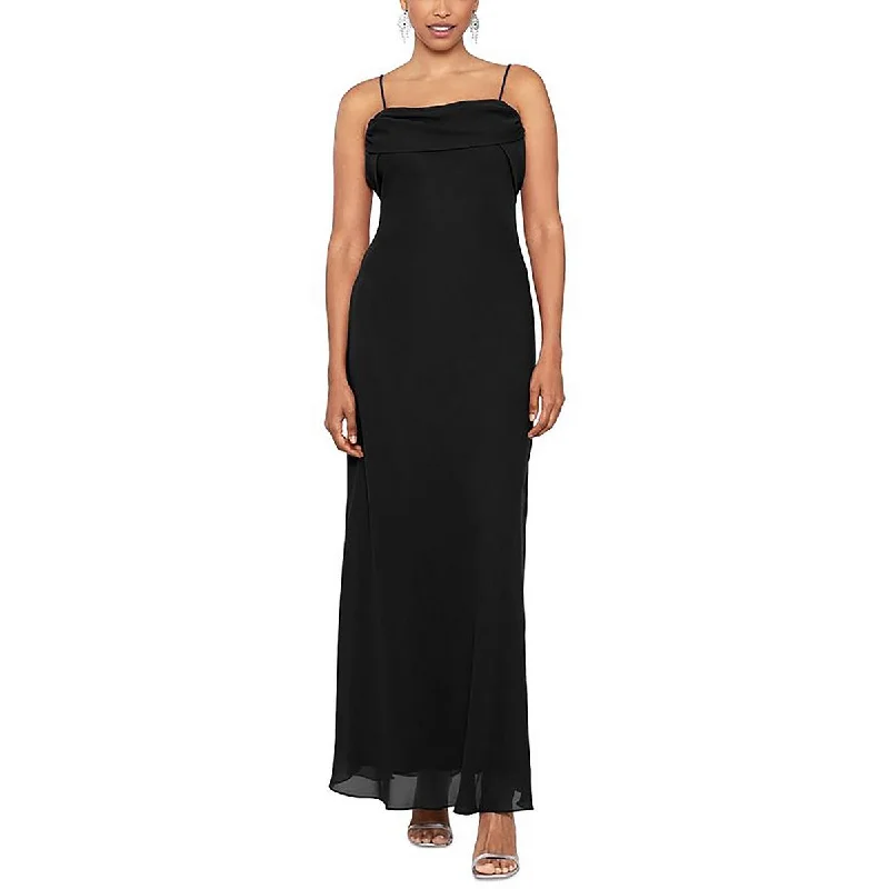 Betsy & Adam Womens Petites Cowl Neck Spaghetti Strap Evening Dress