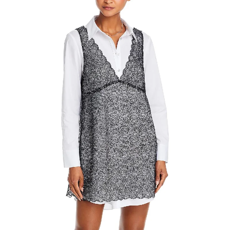 Cinq a Sept Womens Lace Overlay Shirtdress