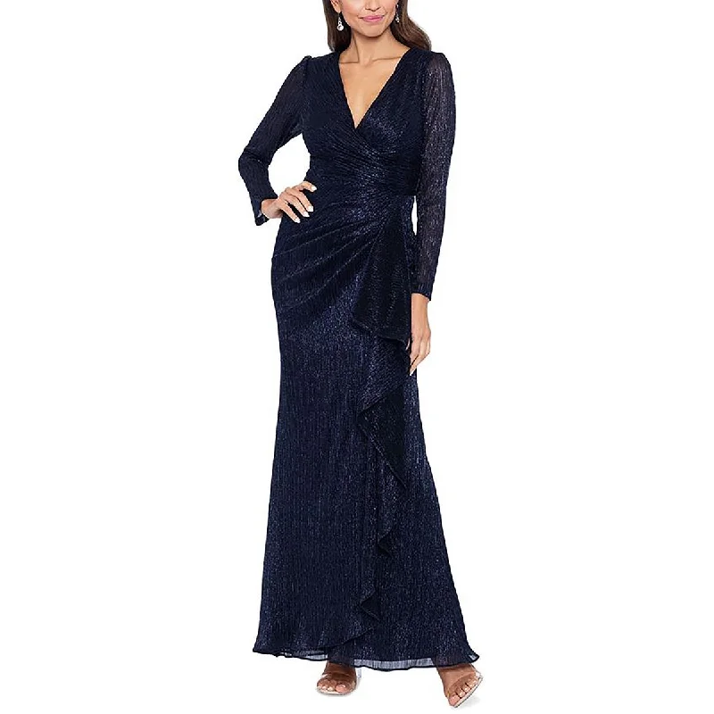 Betsy & Adam Womens Metallic Ruched Evening Dress