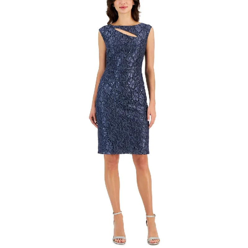 Connected Apparel Womens Lace Knee-Length Sheath Dress