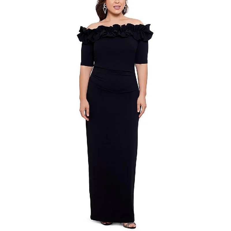 Xscape Womens Plus Velvet Off-The-Shoulder Evening Dress