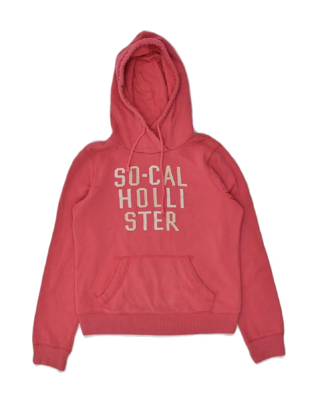 HOLLISTER Womens Graphic Hoodie Jumper UK 8 Small Pink Cotton