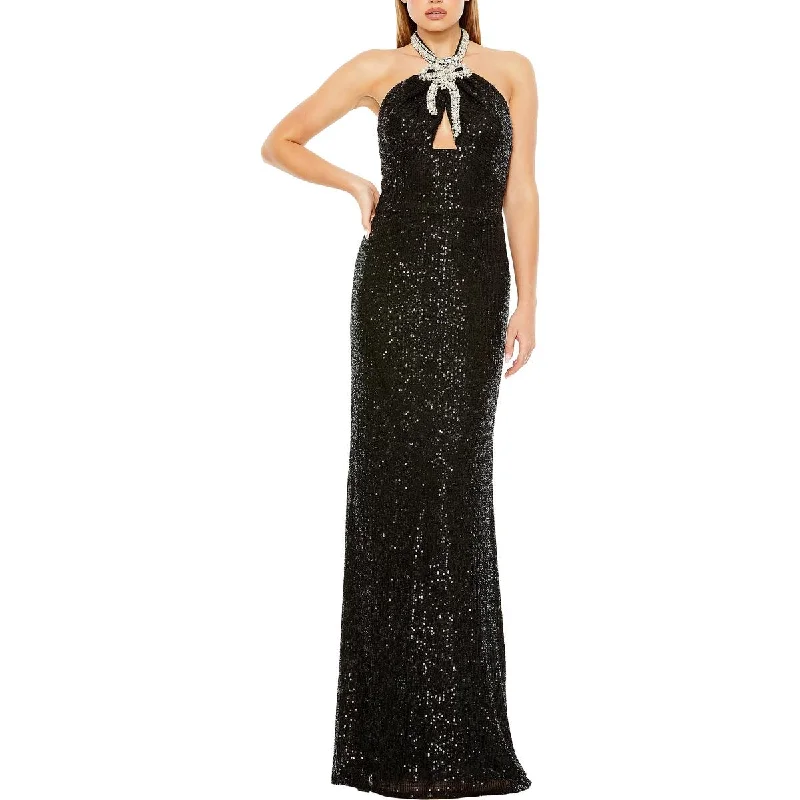 Ieena for Mac Duggal Womens Embellished Halter Evening Dress