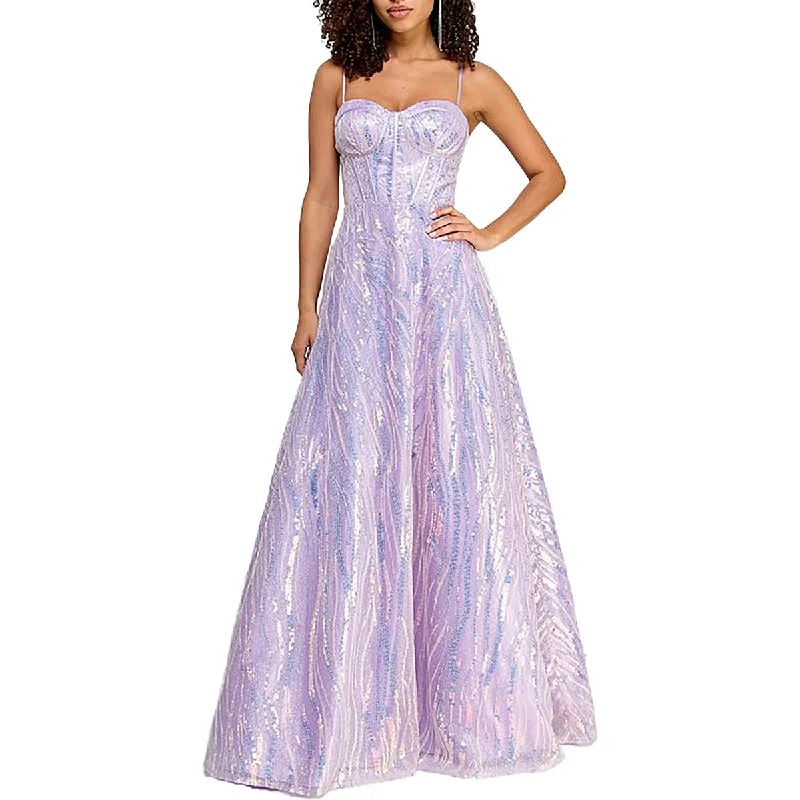 TLC Say Yes To The Prom Womens Juniors Sequined Corset Seamed Evening Dress