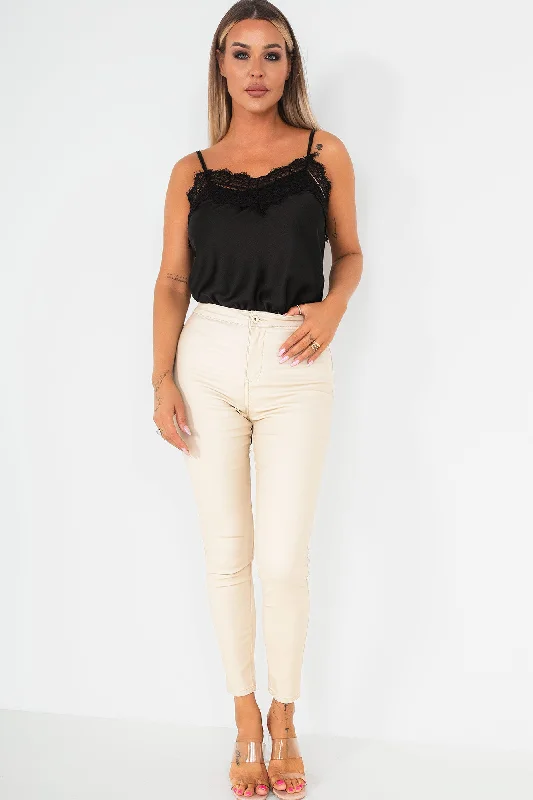 Extra Discounts Lianna Cream High Waist Leather Look Jeans