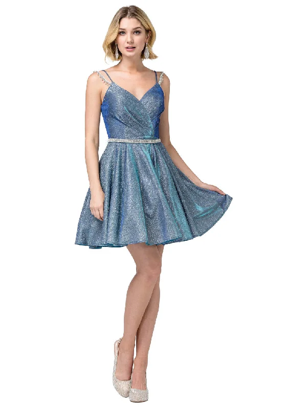 Dancing Queen 3173 Size 4 Blue Short Dress Shimmer Cocktail Dress Off the shoulder Crystal Sleeve