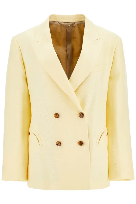 Light Yellow Linen Oversized Blazer  - Yellow