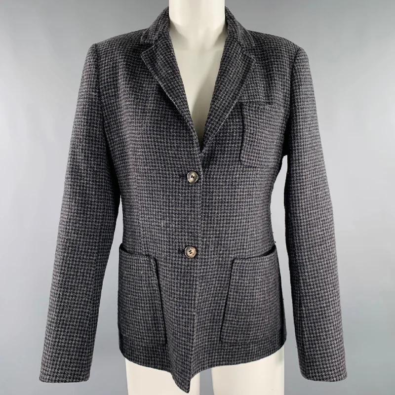 MICHAEL KORS Size 8 Grey Navy Houndstooth Virgin Wool Cashmere Jacket