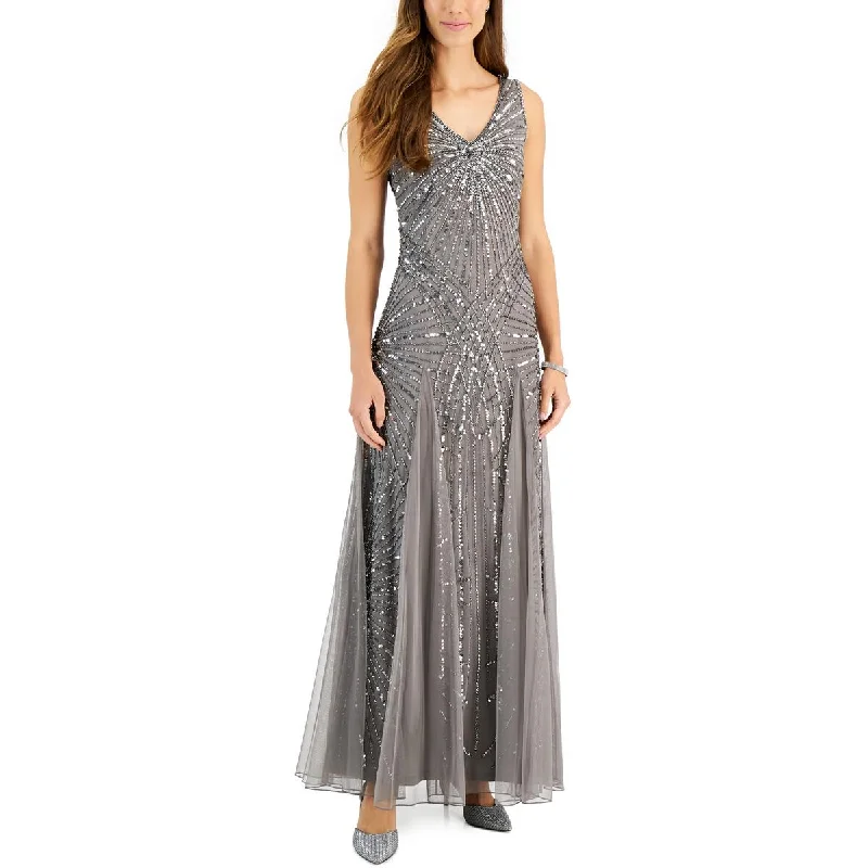 JKara Womens Sequined Long Evening Dress