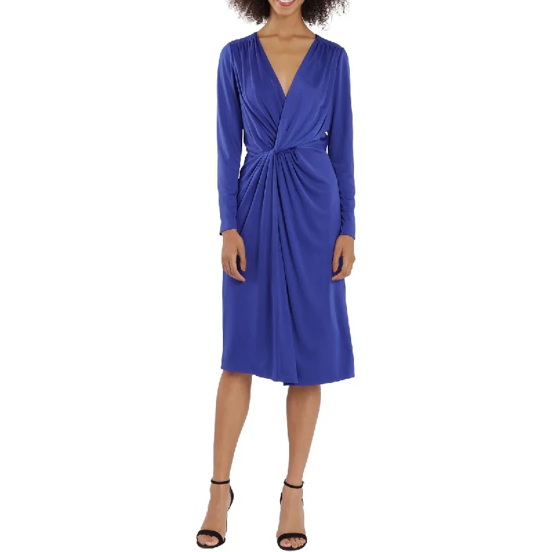 Maggy London Womens Gathered Mid Calf Wrap Dress