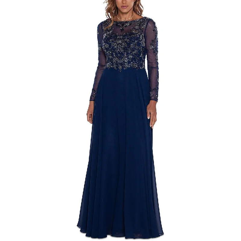 Xscape Womens Petites Crepe Beaded Evening Dress