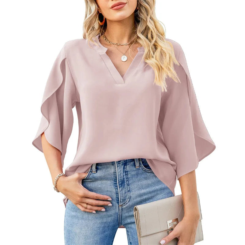 Women's Ruffled Sleeve Top Fashion Designer Blouse Chiffon T-Shirts