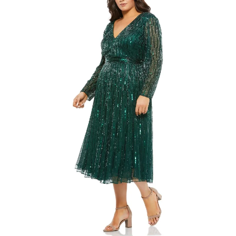 Mac Duggal Womens Plus Sequin Embellished Cocktail and Party Dress