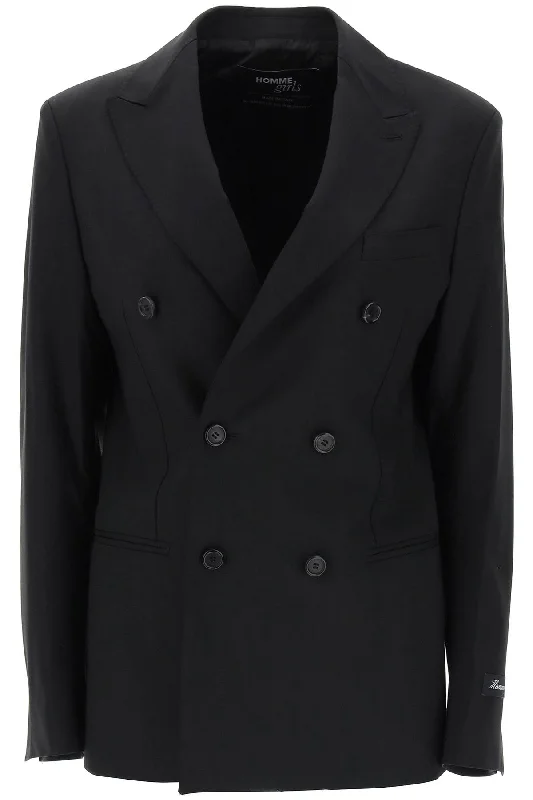 Slim Fit Double-breasted Blazer  - Black