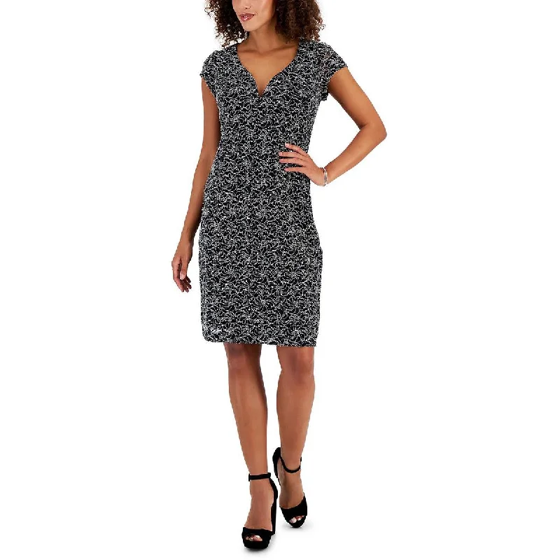 Connected Apparel Womens Sparkle V-neck Cocktail And Party Dress