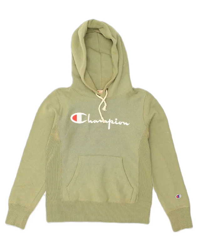 CHAMPION Womens Oversized Graphic Hoodie Jumper UK 6 XS Green